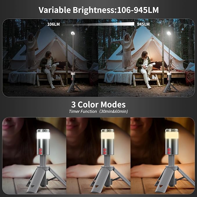 AlpsWolf Camping Light , Telescopic Camping Lantern Rechargeable with 15 Color Temperatures Waterproof Portable Lanterns for Power Outages,Camping,Hiking,Emergency Gray