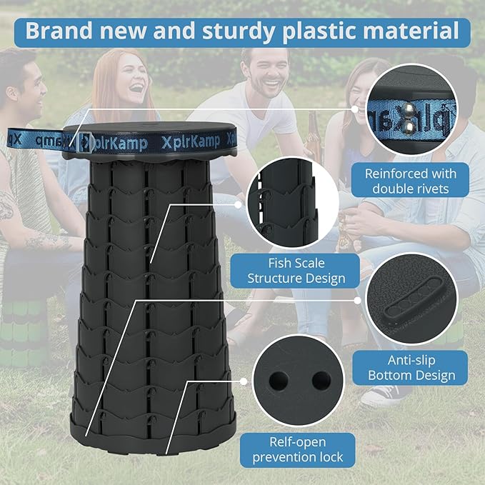Upgraded Thickened Collapsible Stool, Portable Folding Stool Chair Lightweight But Sturdy Foldable Camping Stool, Retractable Telescopic Seat for Picnics Fishing Hiking BBQ (2, Black)