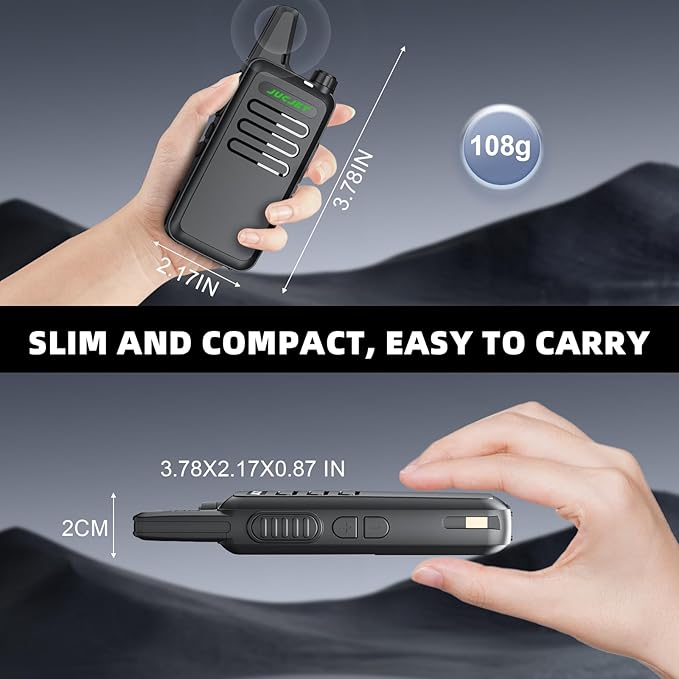 F20 Two Way Radio Long Range Rechargeable,VOX Handsfree, Portable, Small Walkie Talkies for Family Road Trip Camping Hiking (2 Pack)