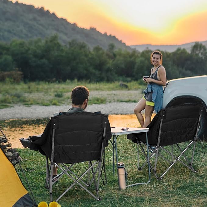 Oversized XL Camping Chairs for Adults Heavy Duty Support 500 lbs Outdoor Folding Chairs Padded Portable Lawn Chairs Camp Chairs with Cup Holder