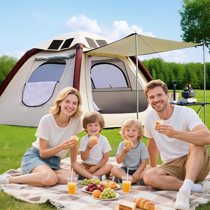 Cow-HQUS Camping Tents 4 Person,3 Minute Easy Set Up Waterproof Tent,Pop Up Tents for Camping, Portable Family Auto-Inflating Instant Tent with Mesh Windows, Large Inflatable Tents for Camping