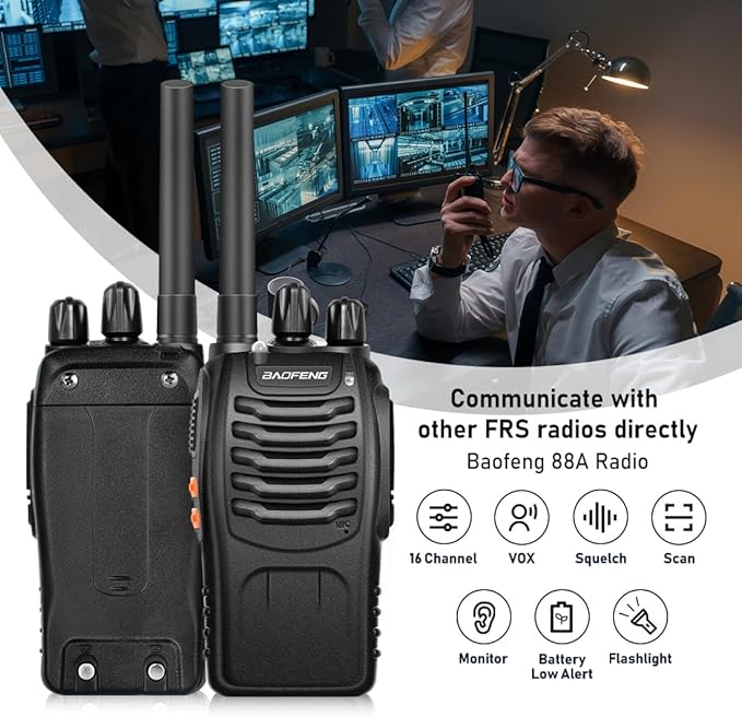 BaoFeng Walkie Talkies for Adults Long Range Rechargeable Walkie-Talkie with 12PCS Batteries & Earpieces with Mic, Portable FRS Two Way Radios for Business Camping Family Kids, Black BF-88A 6Pack