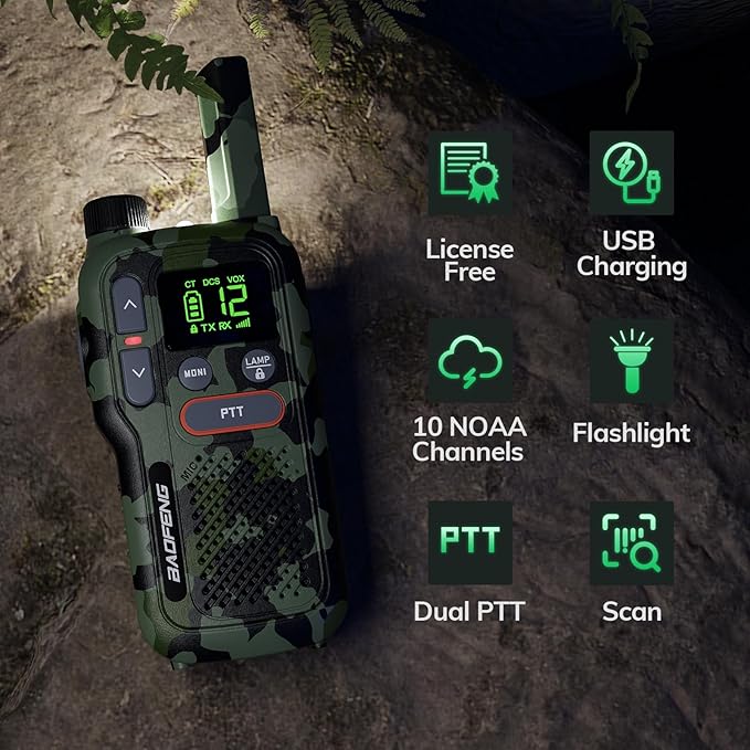BAOFENG GT-18 Walkie Talkies for Kids Adult, License Free Long Range Rechargeable FRS Two Way Radio,1500mAh Battery, 22 Channels with NOAA, Scan, Flashlight, VOX for Camping Hiking Family, 3 Pack