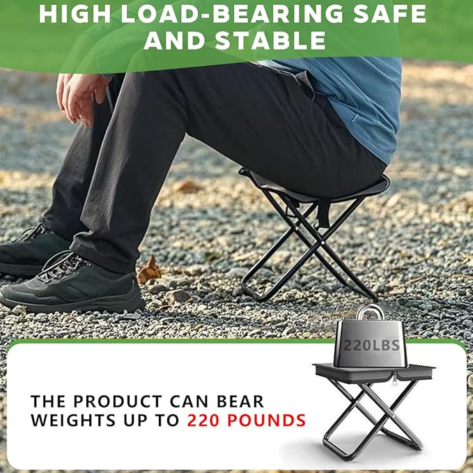 Portable Ultralight Travel Stool Camping Chair Fishing Stool - Gray Carbon Steel with Foot Pads and Keychain, Handbag Style Pocket Foldable