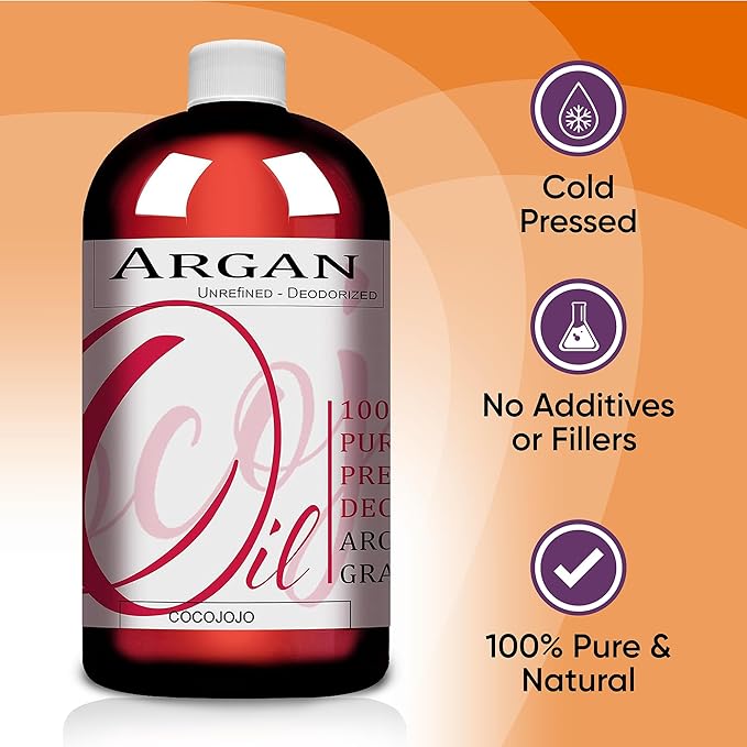 Dr Joe Lab Argan Nut Oil Deodorized 32 oz Pure Natural Moroccan Unrefined Unscented Cold Pressed Extra Virgin - for Hair Skin Body Nail and Beard - Marrakesh Oil Moisturizes & Hydrates