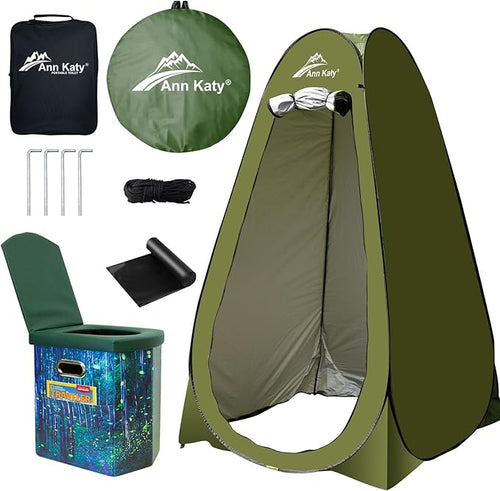 Portable Toilet with Pop Up Privacy Tent,XL Large Portable Toilet for Adults, Outdoor Camping Shower Tents Changing Room Emergency Folding Toilet Tent Kit with Carry Bag for Camping/Hinking…