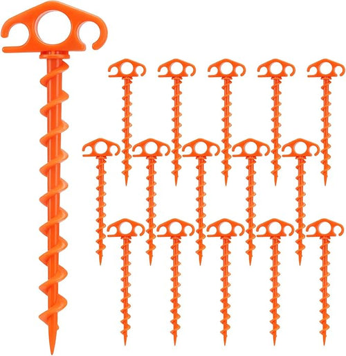 Tent Stakes Sand Stakes for Beach Tent Spiral Anchor Stakes 9.4 Inch Heavy Duty Screw Canopy Stakes for Camping, Hiking and More (16, Orange)