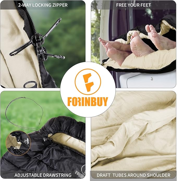 0 Degree Double Sleeping Bag for Adults, 2 Person Cold Weather Queen Size Sleeping Bag for Camping, RV Travel, or Family Outdoors