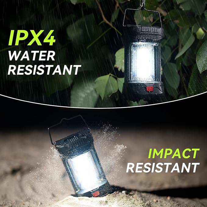AlpsWolf 1000 Lumens Rechargeable Camping Lantern - 4000mAh Phone Charger, IPX4 Waterproof, 4 Light Modes & SOS Strobe, LED Lantern for Camping, Power Outage, Emergencies (1 Pack-Black)