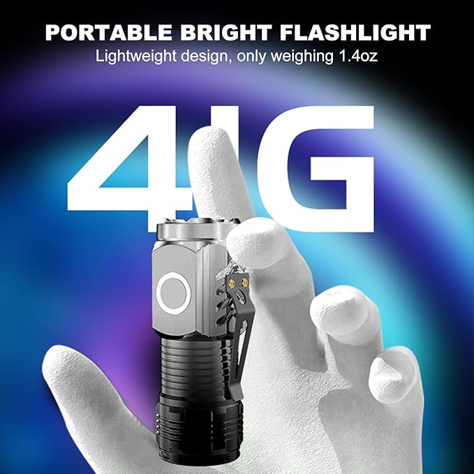 Mini Rechargeable Flashlight with Clip, Pocket LED Small Super Bright Flash Light with USB C Charging, EDC Magnetic Lightweight Tactical 5 Modes Lamp for Camping,Hiking,Emergency