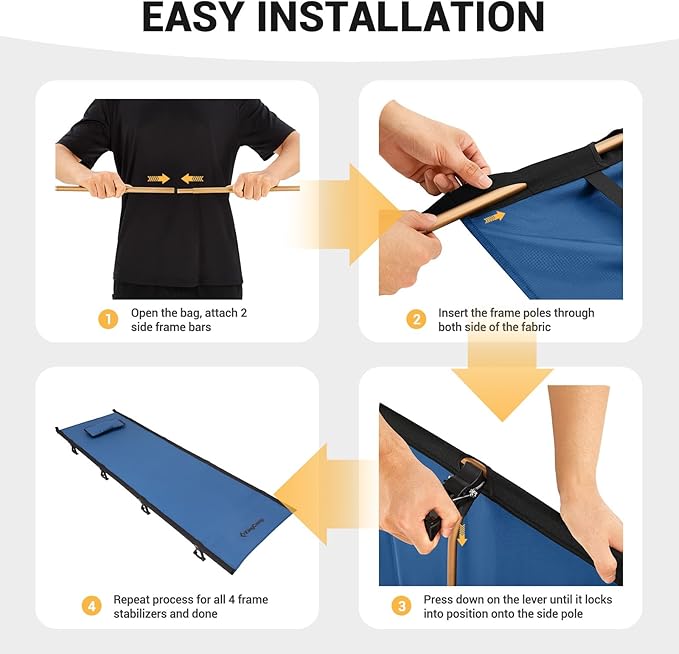 KingCamp Camping Cot, Folding Portable Heavy Duty Ultralight Cots for Adults Camping Tent Hiking Backpacking Mountaineering Travel Indoor Outdoor Indoor Base Camp with Pillow, Support 265 Lbs