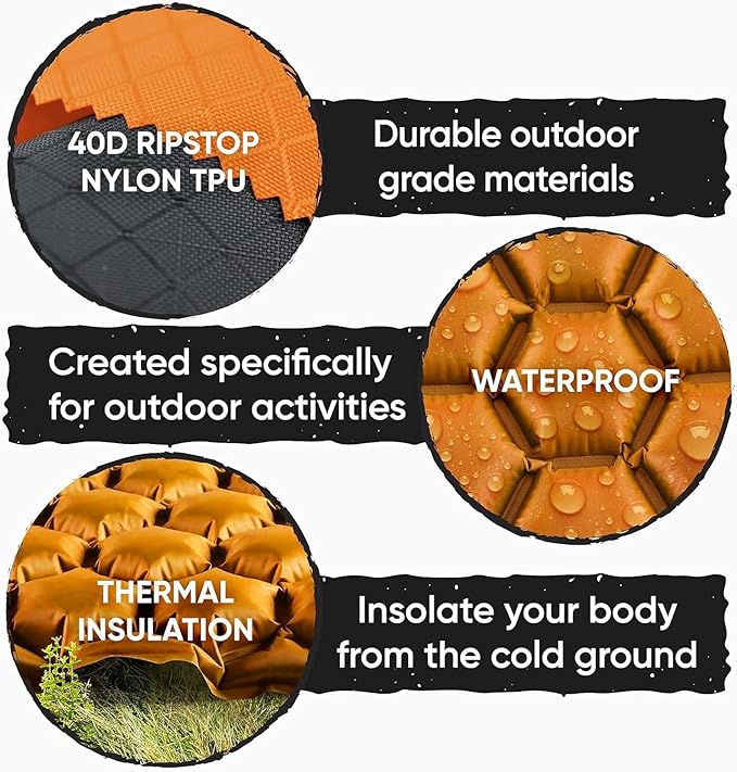 POWERLIX Ultralight Inflatable Camping Sleeping Pad - Camping Mattress for Backpacking, Hiking, Compact Lightweight Sleeping Mat for Camping, Inflation Bag/Repair Kit Included