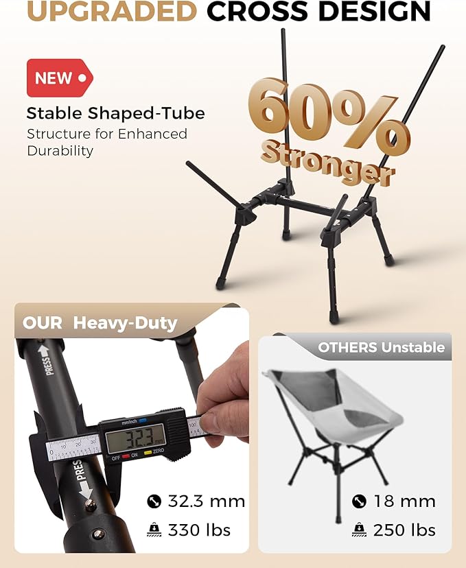 KingCamp Portable Backpacking Chair, 4-Position Adjustable Height Folding Compact Lightweight Camping Chairs with Cup Holders & Carry Bag for Outdoor Camp Hiking Lawn Fishing