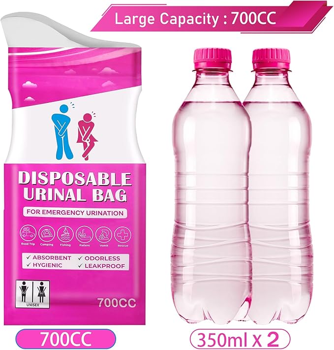 Disposable Urinal Bag, Portable Urine Bag, Portable toilet for adults, Unisex Urinal Bag for Men Women Children, Emergency pee/wee bags, vomit bags for Car, Traffic Jams, Camping, Travel (Fuchsia, 12)