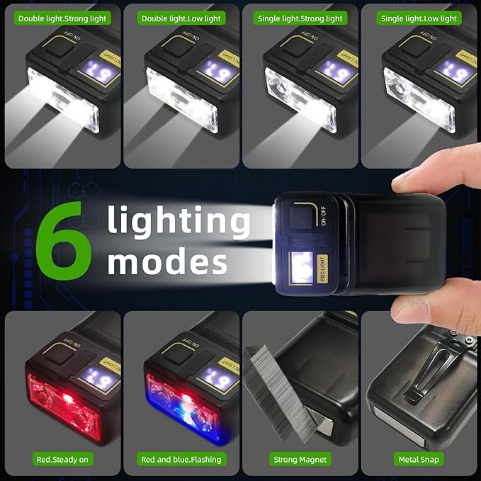 Clip on Flashlight, Mini Flashlight Rechargeable with Digital Display, 180°Rotating Head Pocket Flashlight, 6 Lighting Modes, Magnetic Flashlight with Clip for Camping Outdoor, Gift