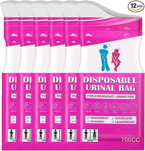 Disposable Urinal Bag, Portable Urine Bag, Portable toilet for adults, Unisex Urinal Bag for Men Women Children, Emergency pee/wee bags, vomit bags for Car, Traffic Jams, Camping, Travel (Fuchsia, 12)