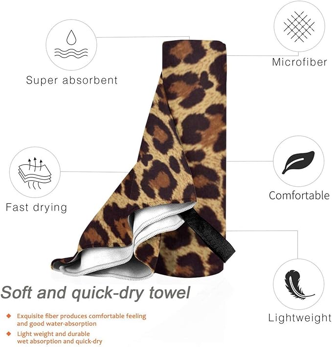 Microfiber Travel Towel Quick Dry Swim Gym Towel 31.5 X 15.8 Inch Absorbent with Loop Hand Towels for Kids Adults Camping Hiking Sports (Leopard Print)