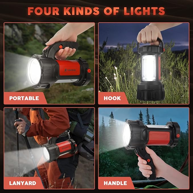 AlpsWolf Camping Lantern Rechargeable, LED Flashlight Spotlight Lantern with 800LM, 3600 Capacity Powered, Portable Bright Camping Light for Emergency, Outdoor Hiking, Power Outages