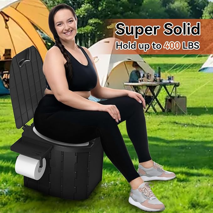 Portable Camping Toilet Upgraded Soft Camp Toilet Seat with Paper Holder- Travel Potty Perfect for Emergency Preparedness, Backcountry, Car, Boat, Road Trips.