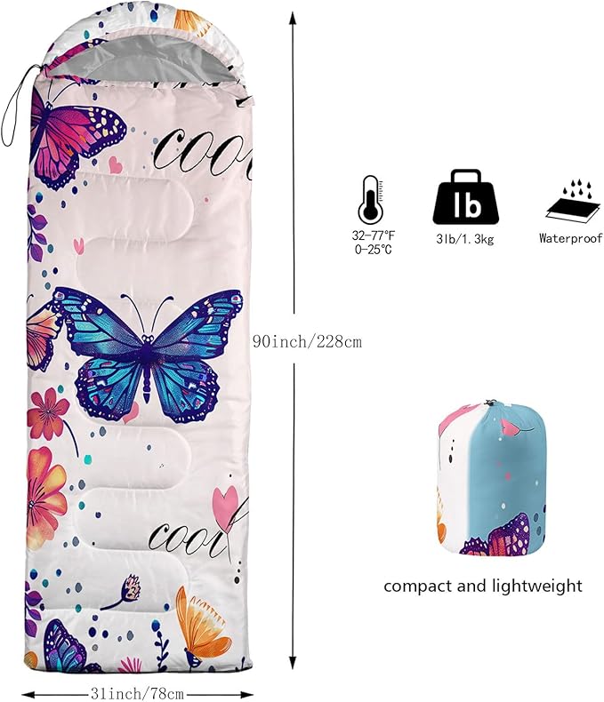 Kids Sleeping Bag for Boys Girls,Western Cowboy Print-Lightweight Warm Portable Outdoor Indoor-Waterproof Cold Weather Resistant Sleeping Bag for Camping Hiking