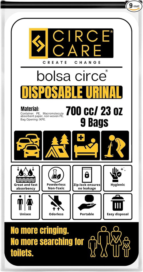 Bolsa Circe Disposable Urine Bags 9/18pcs Resealable, Portable Travel Disposable Urinal bags for men women kids- Camping Pee Bags,Emergency Toilet and Vomit Bag for Car Sickness Traffic Jam and Travel