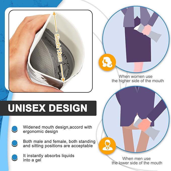 Amylove 100 Pcs Disposable Pee Bags Portable Urine Bags Emergency Toilet Bags for Patient Men Women Toddler Travel Outdoor Camping Road Trip