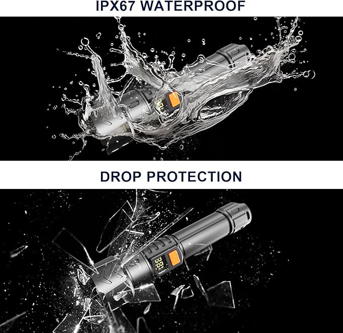 Rechargeable Flashlights High Lumens, 100000 High Lumens, Zoomable USB Rechargeable Flashlight, 5 Modes with COB Work Light,Small Flashlight for Camping, Emergency Flashlight