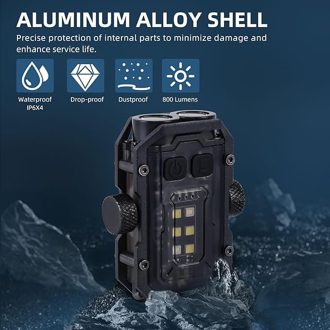 1000 LM LED Small Powerful Flashlight with COB Side Light, USB Rechargeable LED Keychain Flash Light, 8 Lighting Modes with Clip, IPX4 Waterproof, and Tail Magnet (Black)