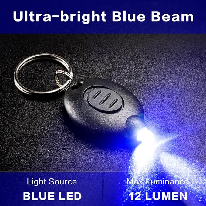 8 Pack Ultra Bright Blue Light Keychain Flashlight, Mini Blue LED Keychain Flashlight, Blue Keychain Flashlight for Night Observation