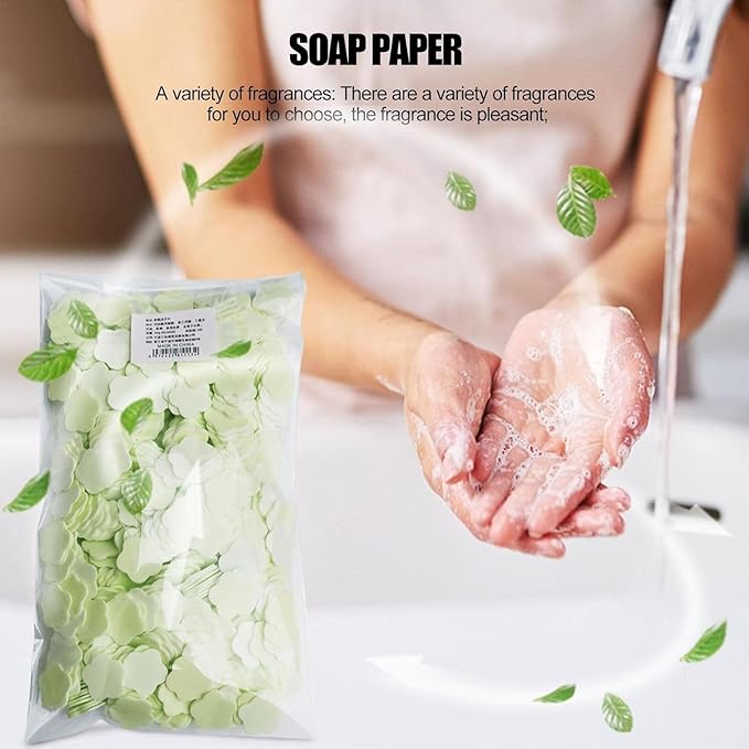 1000 Sheets Green Portable Disposable Paper Soap, Portable Travel Hiking Washing Hand Bath Toiletry Paper Soap, Gentle Soap Papers for Soap Paper Soap Fragrance