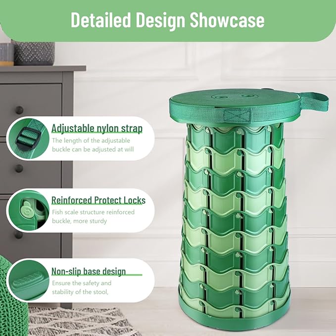 2025 Upgraded Folding Stool Large Square Collapsible Portable Chairs Sturdy Telescopic Stool for Camping Travel Hiking (Camouflage-Round)