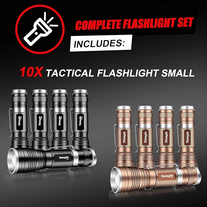 LED Tactical Flashlight Bright,3Modes High Lumens,Zoomable,Everyday Small Flashlights Powerful for Camping Accessory,Emergency,Only Flashlights(10 Pack)