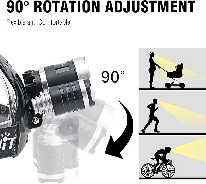 BORUIT RJ-3000 LED Rechargeable Headlamp with Green Light Super Bright 5000 Lumens Hunting Head Lamp 3 Mode Waterproof Head Light for Adult Fishing Camping Headlight Gear