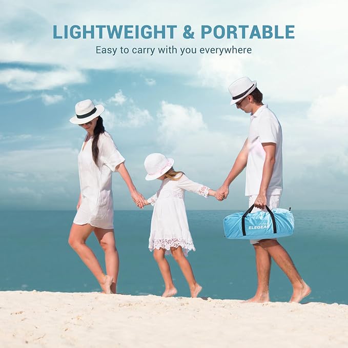 Elegear Beach Tent Sun Shelter with Canopy, 6-8 Person Beach Tent, Easy Setup UPF 50+ UV Protection Portable Lightweight Double Silver Coating Cabana Sun Shade Shelter - Sky Blue