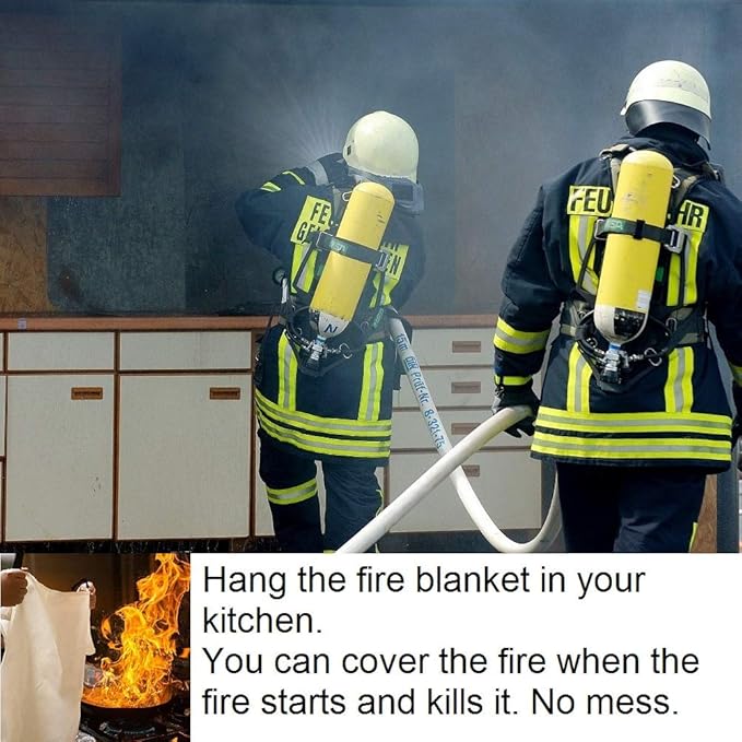 Fire Blanket For Home XL - 59 x 59 Fire Blankets Emergency For People Fire Retardant Blanket Fire Shelter Large Suppression Fiberglass Kitchen Home Restaurant House Fire Proof Survival Safety Reusable