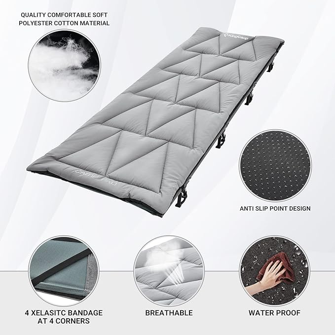 KingCamp Cot Pad Topper for Camping, Soft Warm Non-Slip Cot Mattress, Comfortable Lightweight Sleeping Mat for Outdoor & Indoor, Picnic, Hiking, Backpacking, Yoga