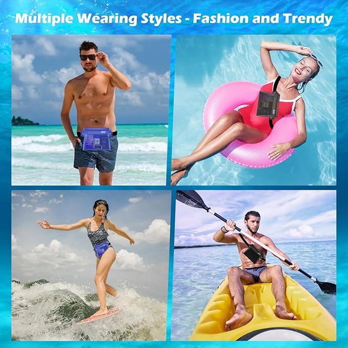 Labeol Waterproof Phone Pouch, 3 Pack With Waist Strap, Fanny Pack to Keep Valuables Dry, Beach Accessories for Swimming Kayaking Boating Fishing