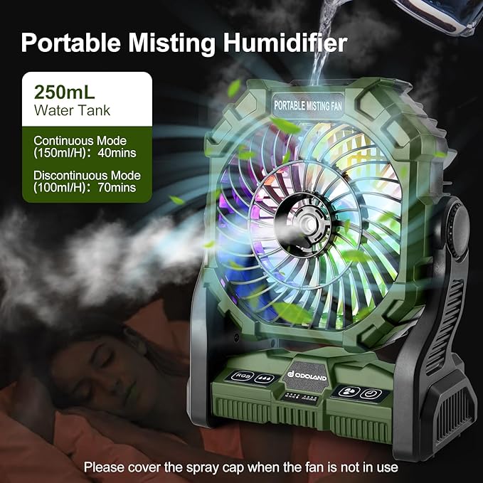 Odoland Bundle - 2 Items Portable LED Camping Lantern & Portable Misting Fan with Light & 250mL Water Tank