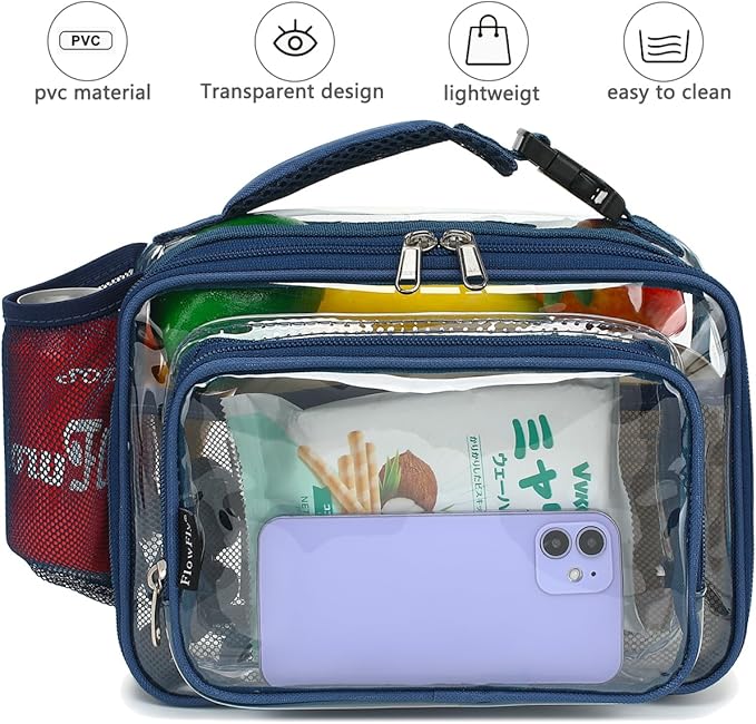 FlowFly Kids Lunch box with buckle Insulated Cooler Back to School Thermal Meal Tote Kit for Girls, Boys, Clear#Cyan
