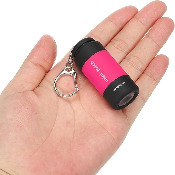 PATIKIL 2.1" Mini Rechargeable LED Keychain Flashlight, EDC Portable Small Torch with USB Charging for Everyday Carry, Bright Pink