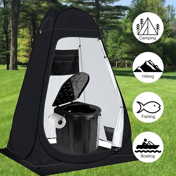 Portable Toilet for Adults, Camping Toilet with Soft Cushion and Paper Holder, Foldable Portable Toilet for Camping/Car Emergency Use