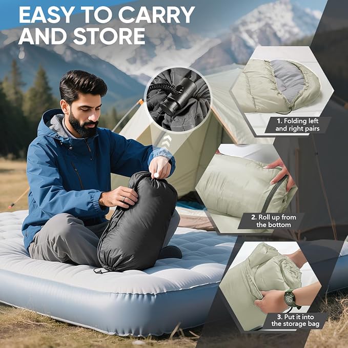 OBTANIM Sleeping Bags Portable Waterproof Camping Sleeping Bag for Adults Kids 4 Seasons Cold Weather or Warm Backpacking Hiking Mountaineering Indoor Outdoor Use