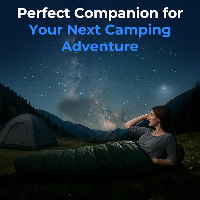 SereneLife 0 Degree Mummy Sleeping Bag – Military-Style, Lightweight & Waterproof for Extreme Cold, Stays Warm in 5–10°F, No-Snag Zipper, Compact Carry Bag & Travel Pillow for Camping & Backpacking