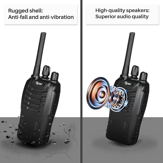 TIDRADIO TD-V2 Walkie Talkies for Adults Long Range, Rechargeable Two Way Radio Earpiece with MIC,16 Channels Handheld Walkie-Walkie(2 Pack, Black)
