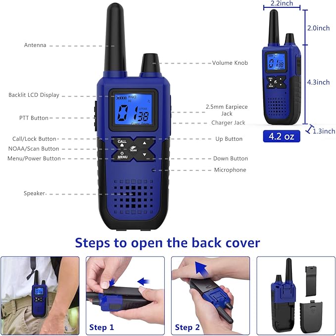 3 Walkie Talkies for Adults Long Range Walkie Talkies Rechargeable - Long Distance Walkie Talkies 3 Pack Family 2 Way Radios Walkie Talkies with Earpiece and Mic Set USB Charger Battery NOAA Alert