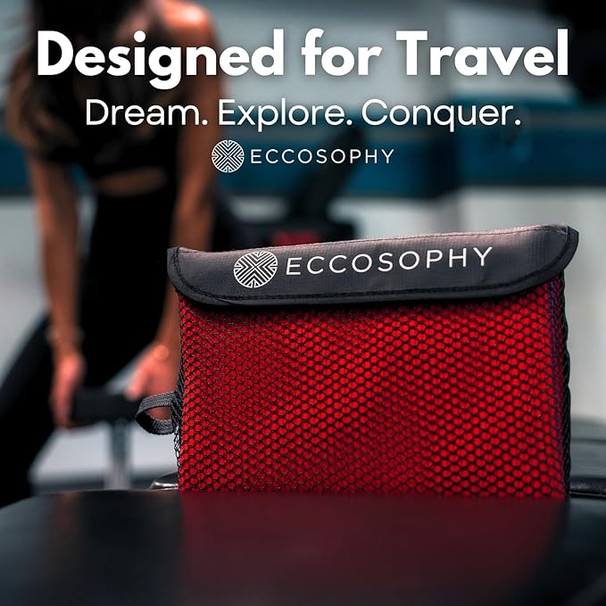ECCOSOPHY Microfiber Gym Towel for Working Out - Quick Dry Towels with Highly Absorbent Ribbed Texture for Sweat During Workout Yoga Sports & Camping - Ideal for Fitness & Exercise (60x30-Cherry)