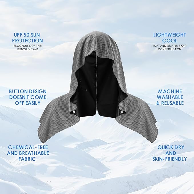 3 Pack Cooling Hoodie Towels for Neck and Face, UPF 50 Sun Protection & Instant Cooling, Ice Towels for Hot Weather, Soft Breathable Towel for Sport, Work Out, Gym, Camping & More Activities