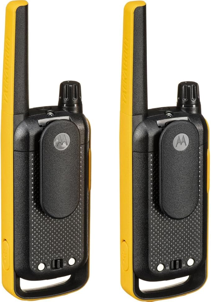 Motorola Solutions, Portable FRS, T470, Talkabout, Two-Way Radios, Emergency Preparedness, Rechargeable, 22 Channel, 35 Mile, Black W/Yellow, 2 Pack