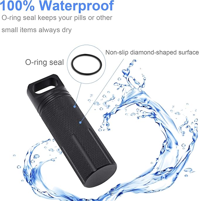 SHD Outdoor EDC Pill Bottle Aluminum Alloy Single Chamber Survival Container Capsule, Portable Waterproof Pill Holder Case for Hiking Camping,Emergency Tools(3PCS)