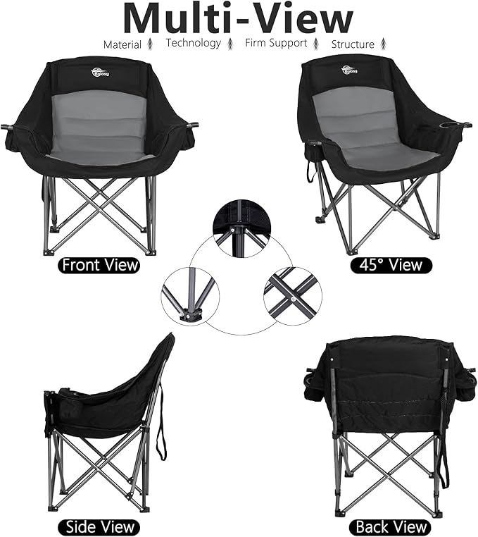 Oversized XL Camping Chairs for Adults Heavy Duty Support 500 lbs Outdoor Folding Chairs Padded Portable Lawn Chairs Camp Chairs with Cup Holder